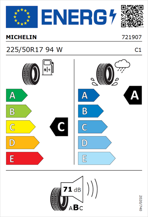 Tyre Label for Michelin Primacy 3 225/50R17 94W