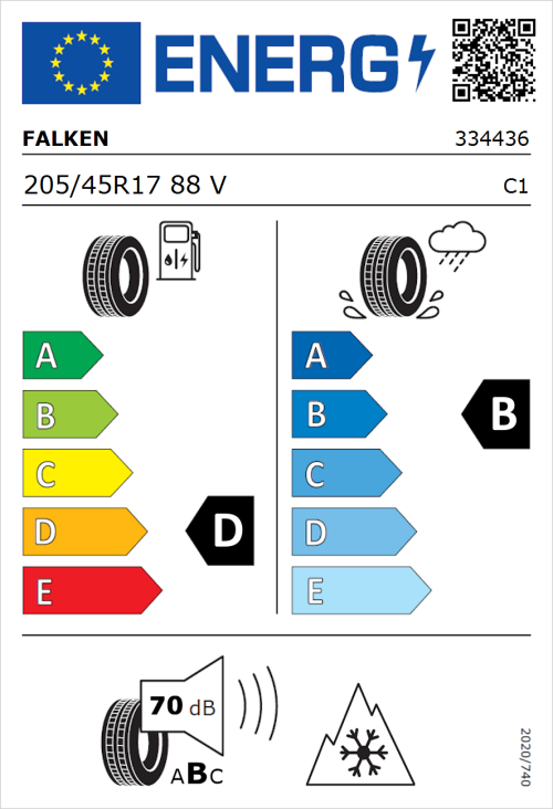 Tyre Label for Falken Euroall Season AS210 205/45R17 88V