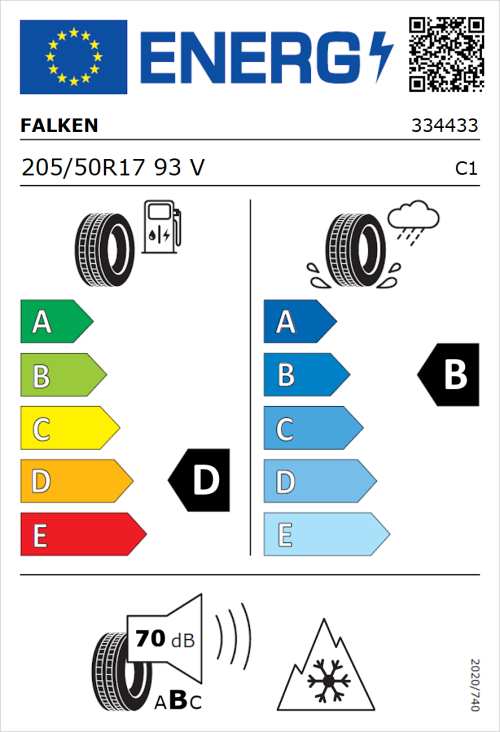 Tyre Label for Falken Euroall Season AS210 205/50R17 93V