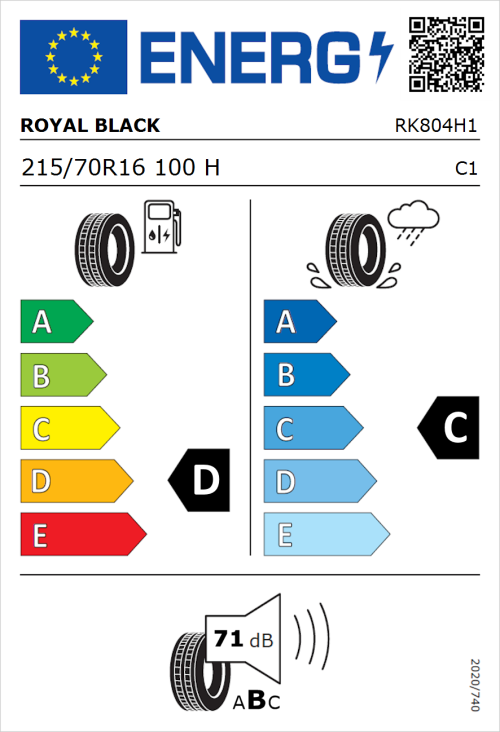 Tyre Label for Royal Black Eco 215/70R16 100H