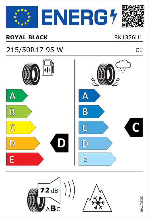 Tyre Label for Royal Black Royal A/S 215/50R17 95W