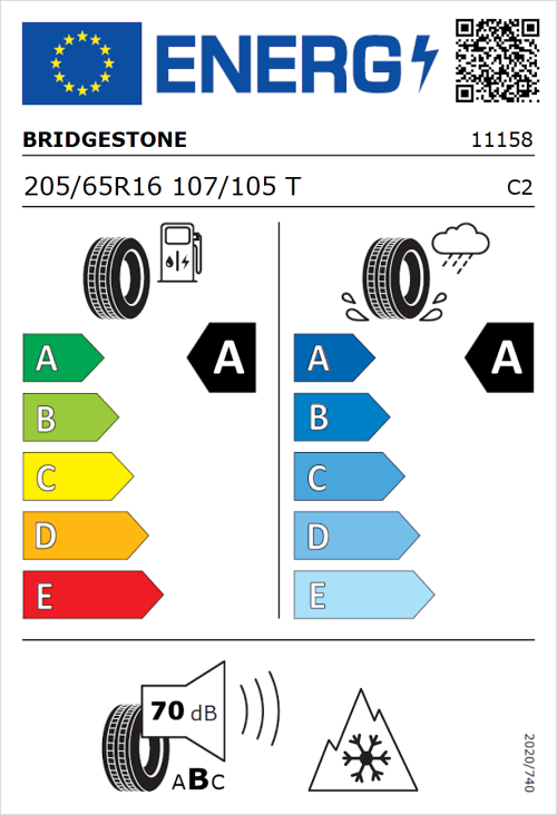 Tyre Label for Bridgestone Duravis R660 205/65R16 107/105T