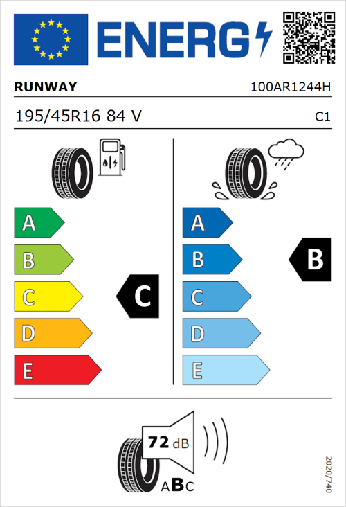 Tyre Label for Runway Enduro Sport 195/45R16 84V