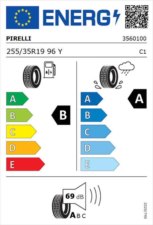 Tyre Label for Pirelli P Zero (PZ4) Luxury 255/35R19 96Y