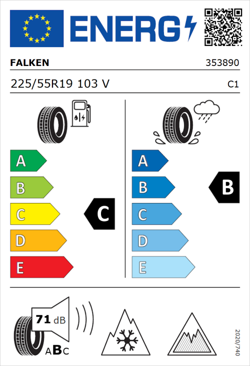 Tyre Label for Falken Eurowinter HS02 Pro 225/55R19 103V
