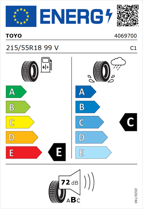 Tyre Label for Toyo Proxes Comfort 215/55R18 99V