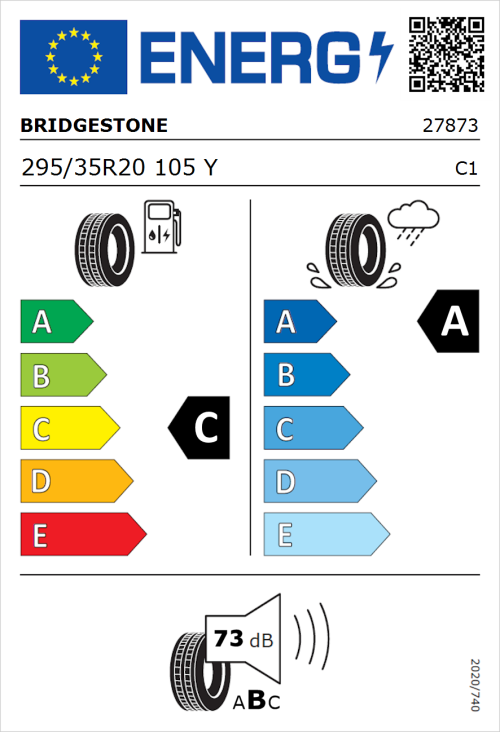 Tyre Label for Bridgestone Potenza Sport 295/35R20 105Y