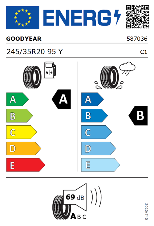 Tyre Label for Goodyear Eagle F1 Asymmetric 5 245/35R20 95Y