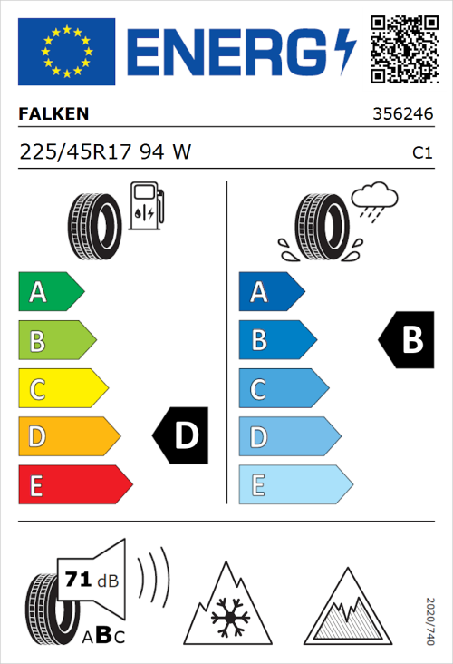 Tyre Label for Falken Euroall Season AS220 PRO 225/45R17 94W