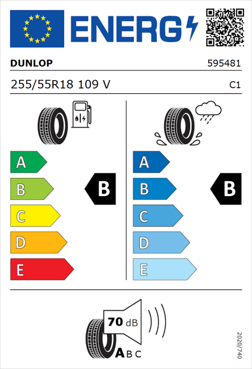 Tyre Label for Dunlop Sport Response 255/55R18 109V