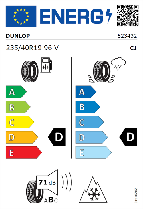 Tyre Label for Dunlop SP Winter Sport 3D 235/40R19 96V