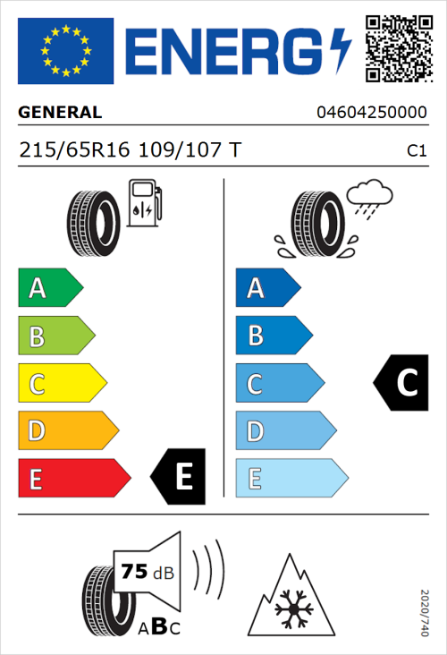 Tyre Label for General Grabber AT 3 215/65R16 109/107T