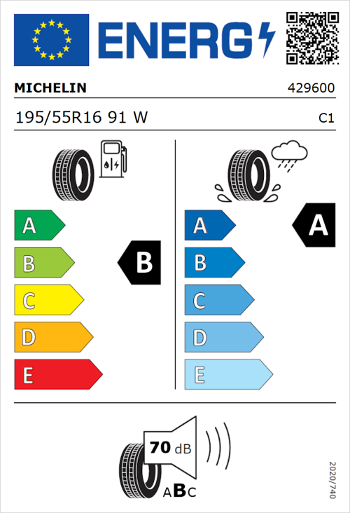 Tyre Label for Michelin Primacy 5 195/55R16 91W