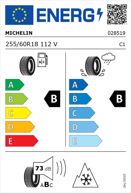 Tyre Label for Michelin CrossClimate 3 255/60R18 112V