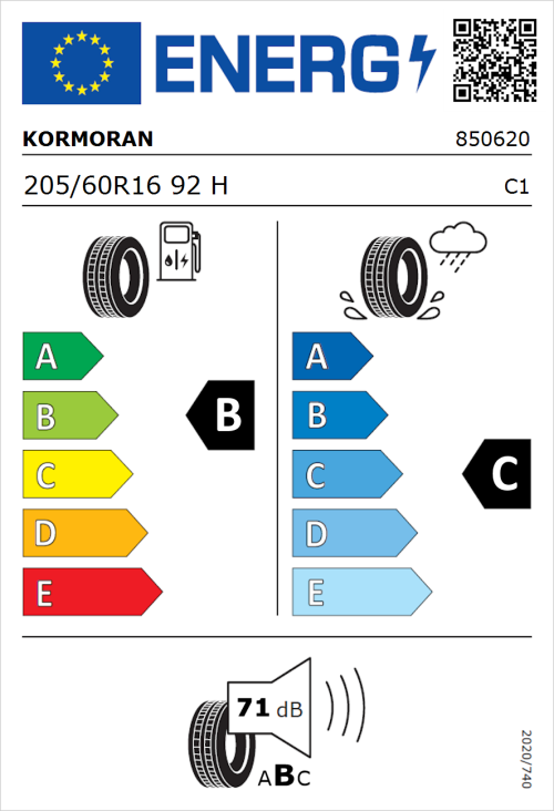 Tyre Label for Kormoran Summer 3 205/60R16 92H