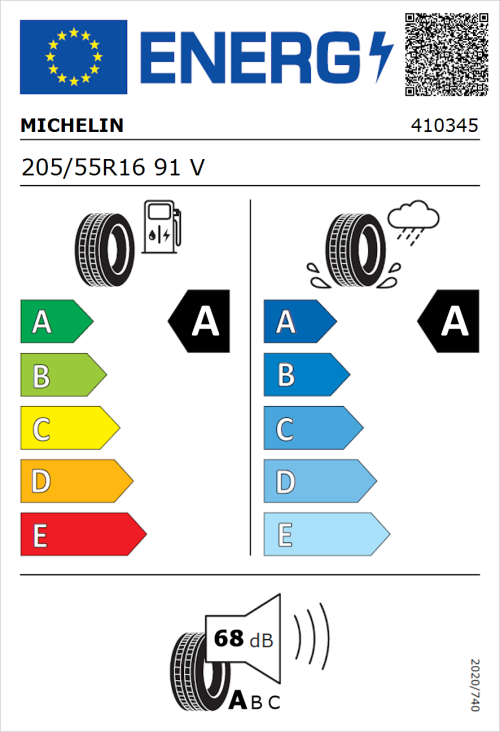 Tyre Label for Michelin Primacy 5 Energy 205/55R16 91V