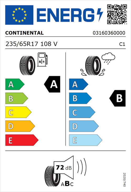Tyre Label for Continental EcoContact 6 235/65R17 108V