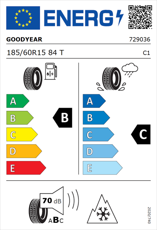Tyre Label for Goodyear Vector 4Seasons Gen-2 185/60R15 84T