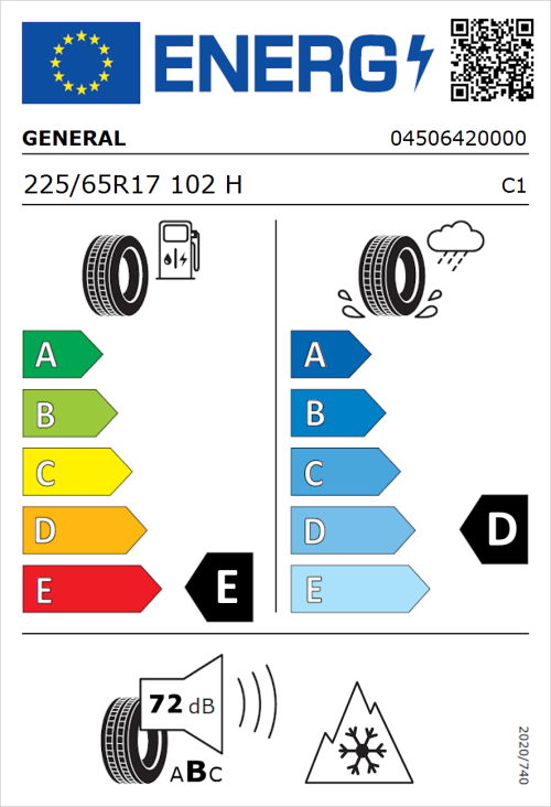 Tyre Label for General Grabber AT 3 225/65R17 102H