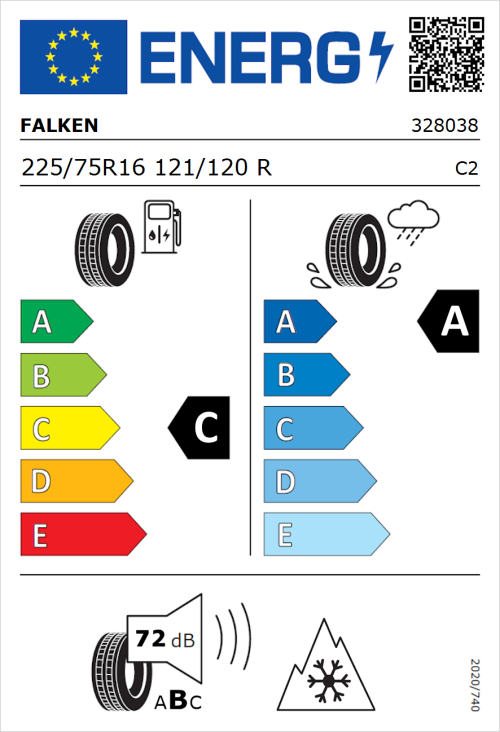 Tyre Label for Falken Linam VAN01 225/75R16 121/120R